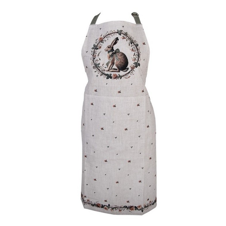 Grembiule da cucina in cotone decorato con lepre con fiocco verde in ghirlanda, perfetto come regalo di Pasqua